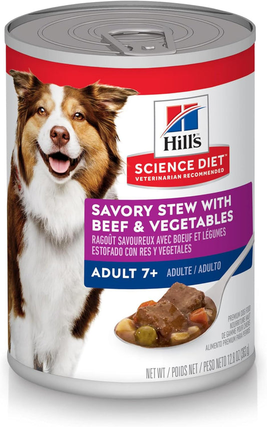 Adult 7+, Senior Adult 7+ Premium Nutrition, Wet Dog Food, Beef & Vegetables Stew, 12.8 Oz Can, Case of 12
