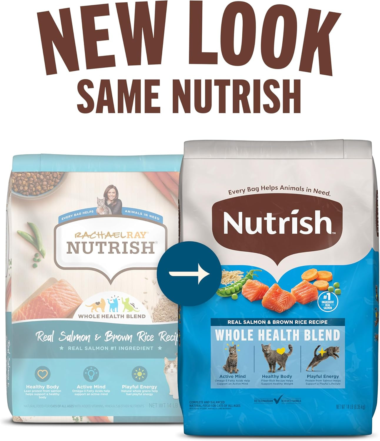 Real Salmon & Brown Rice Recipe Dry Cat Food, 14 Lb. Bag, Packaging May Vary (Rachael Ray)