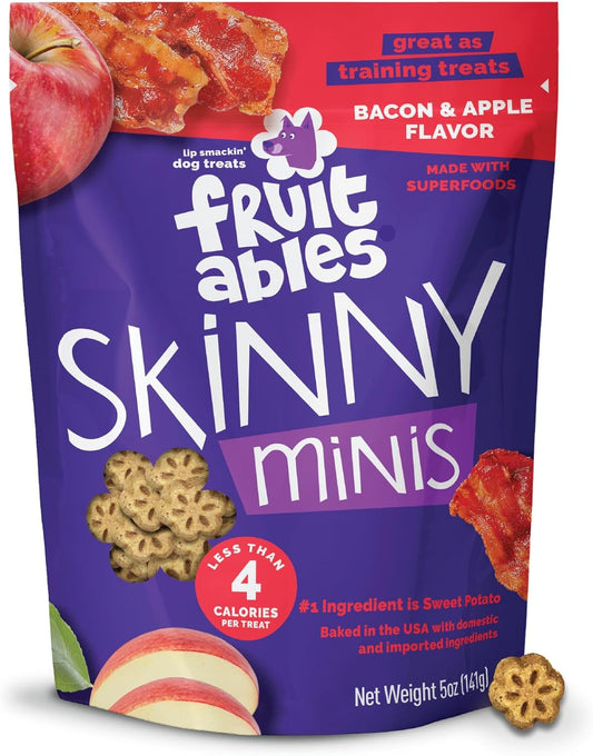 Skinny Mini Dog Treats, Healthy Sweet Potato Treat for Dogs, Low Calorie & Delicious, Puppy Training, Free of Wheat, Corn and Soy, Made in the USA, Bacon and Apple Flavor, 5Oz
