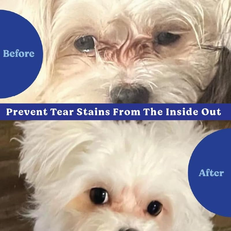 Natural Tear Stain Prevention Soft Chews for Dogs | Beef Flavor| for All Breeds | No Wheat No Corn | Daily Supplement | Proprietary Formula | 90Ct