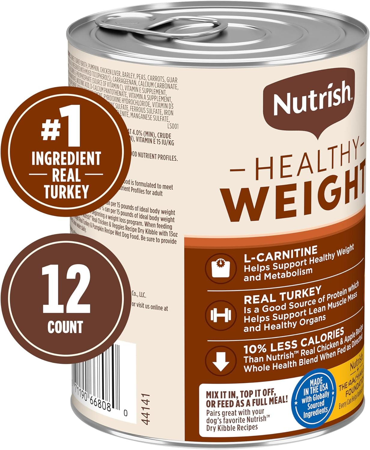 Rachael Ray Weight Management Wet Dog Food Premium Paté Real Turkey & Pumpkin Recipe, 13 Oz. Can, 12 Count