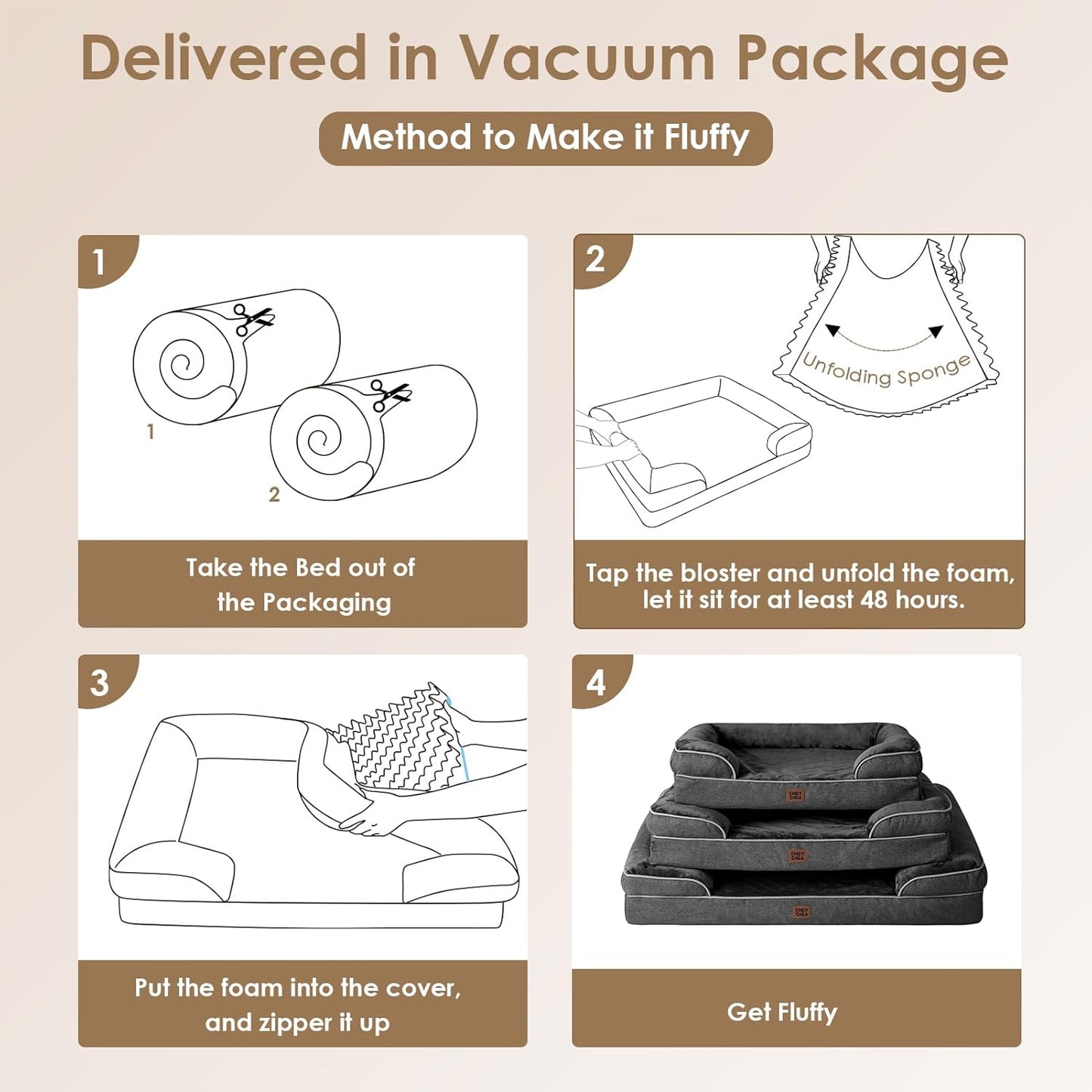 Orthopedic Dog Beds for Extra Large Dogs, Waterproof Memory Foam XL Pet Bed with Sides, Non-Slip Bottom and Egg-Crate Foam Big Dog Couch Bed with Washable Removable Cover, Dark Grey