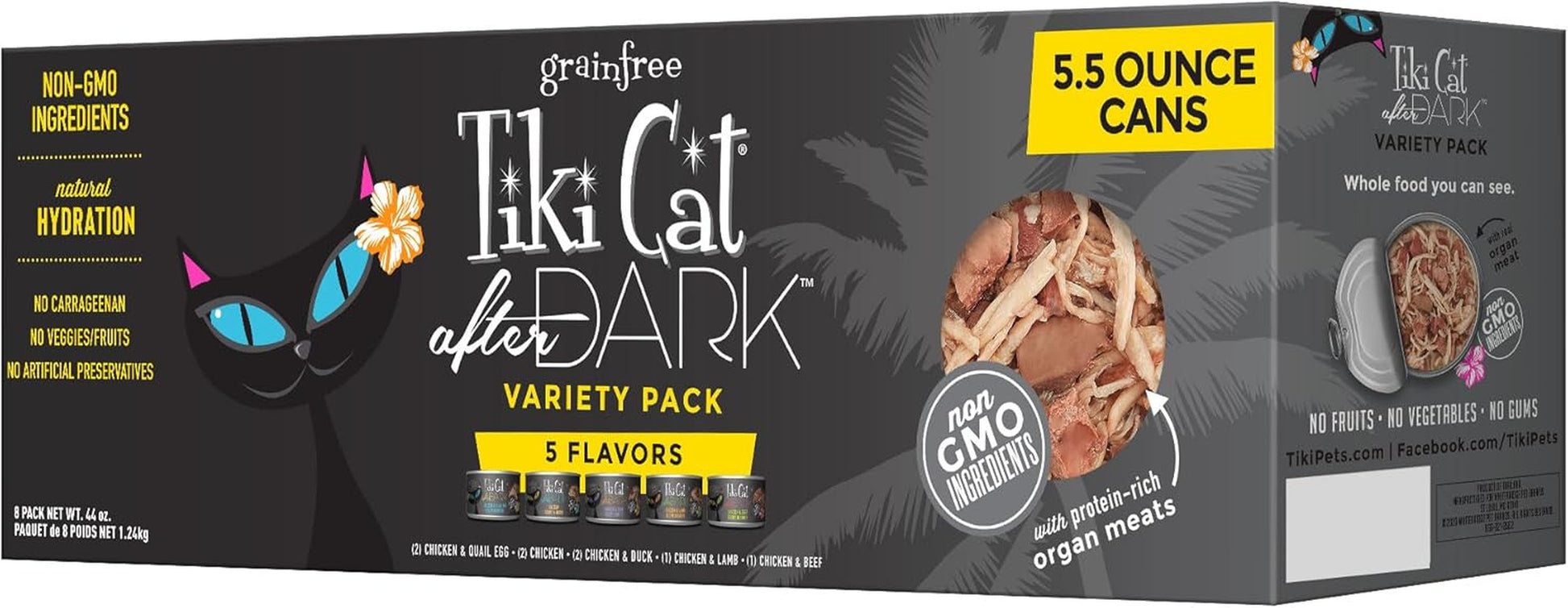 Tiki Cat after Dark, Variety Pack, High-Protein and 100% Non-Gmo Ingredients, Wet Cat Food for Adult Cats, 5.5 Oz. Cans (Pack of 8)