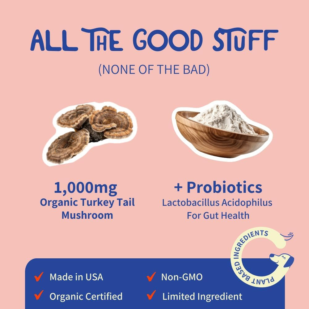 Turkey Tail Mushroom for Dogs – Lipoma Treatment for Dogs – Mushroom Supplement for Lumps and Bumps - Dog Wart Remover - Dog Probiotic Mushroom Powder