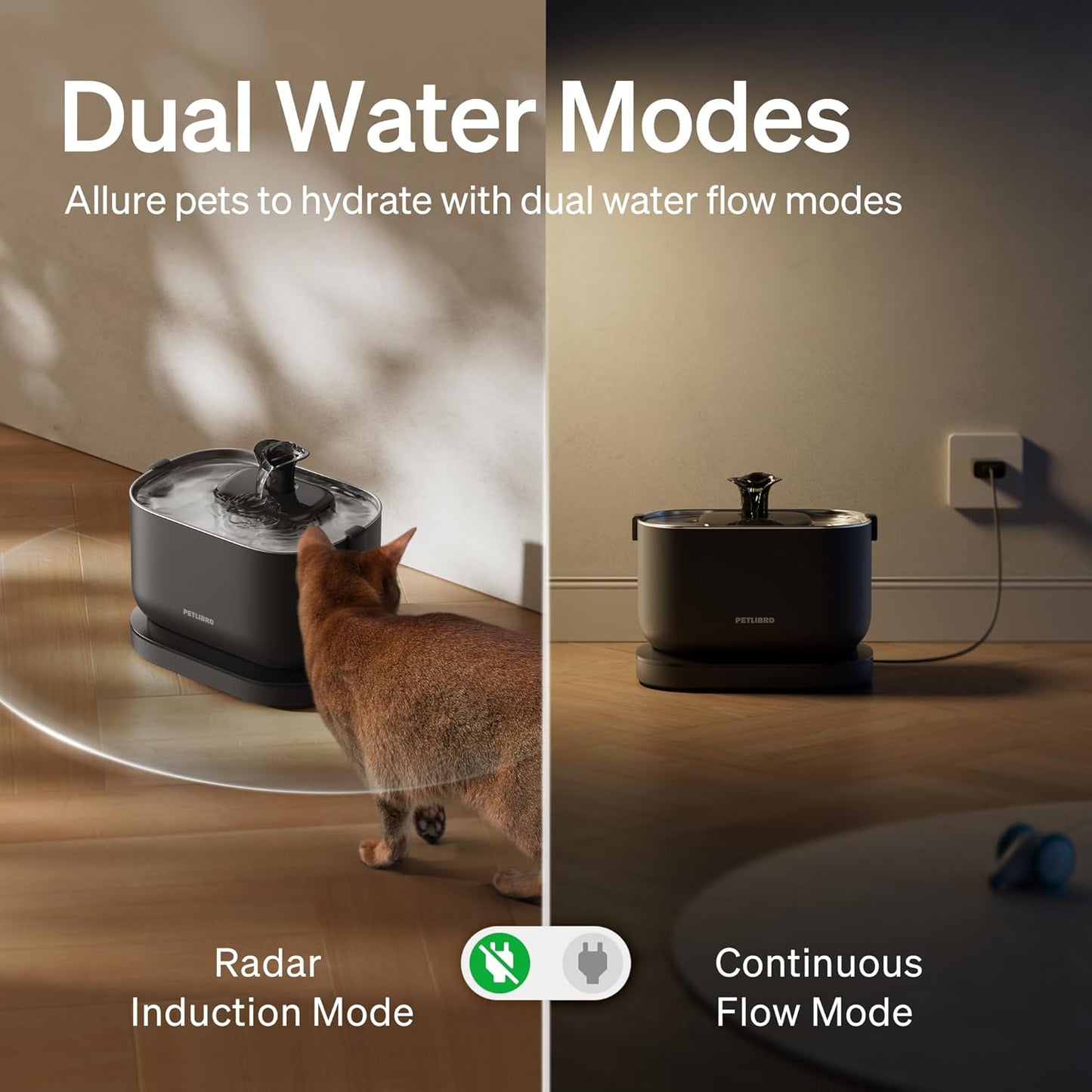 Cat Water Fountain, Cordless Pet Water Fountain Battery Operated, 2.5L/84Oz Dockstream Water Fountains for Cats Indoor, Cat Fountain with Stainless Steel Tray, Easy to Clean Bpa-Free