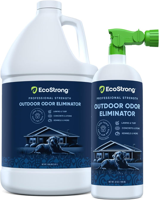 Outdoor Odor Eliminator outside Dog Urine Enzyme Cleaner Powerful Pet, Cat, Animal Scent Deodorizer | Professional Strength for Yard, Turf, Kennels, Patios, Decks (160 Oz Bundle W Sprayer)
