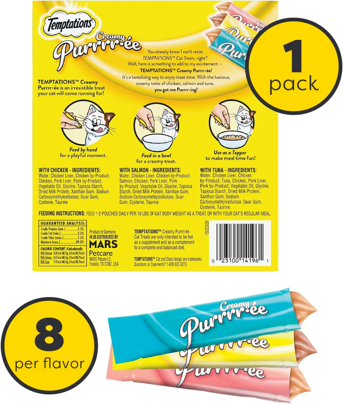Creamy Puree Variety Pack of Squeezable Cat Treats, 0.42 Oz. Tubes, 24 Count