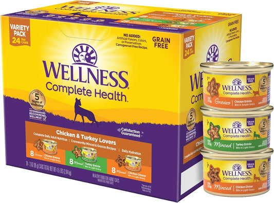 Complete Health Gravy & Minced Adult Wet Cat Food, Natural, Protein-Rich, Grain-Free, 3 Ounce, 24 Pack, (Chicken & Turkey Lovers Variety Pack)