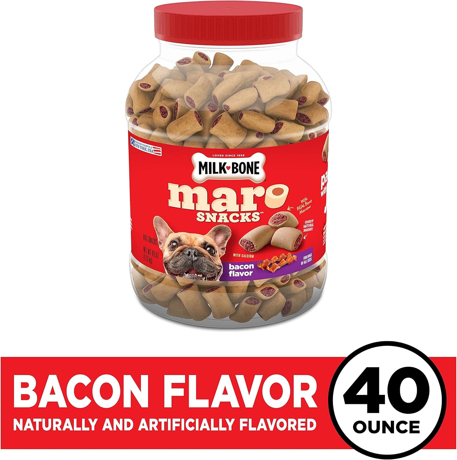 Marosnacks Bacon Flavor Small Dog Treats with Bone Marrow, 40 Ounces (Pack of 2) (Packaging Design May Vary)