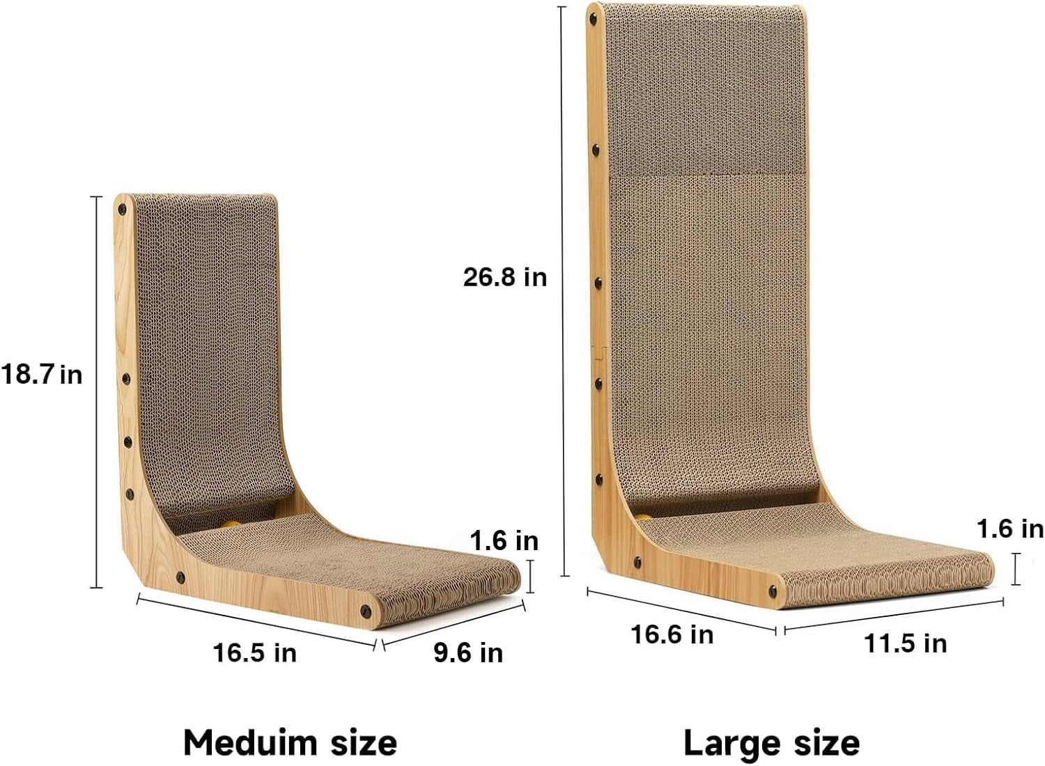 Cat Scratcher, 18.7 Inch L Shape Cat Scratch Pad Wall Mounted, Cat Scratching Cardboard with Ball Toy for Indoor Cats