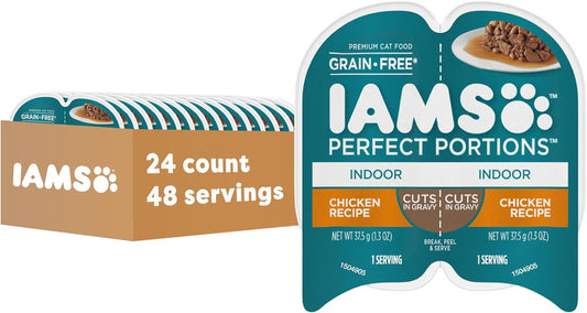 Perfect Portions Indoor Adult Wet Cat Food Cuts in Gravy, Chicken Recipe, 2.6 Oz. Easy Peel Twin-Pack Trays (24 Count, 48 Servings)