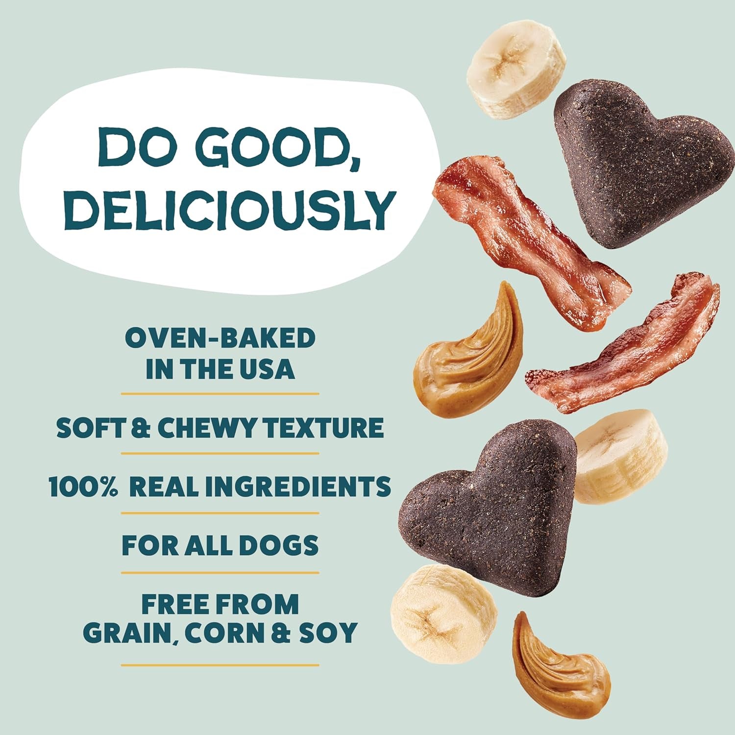 Soft-Baked Dog Treats, Bananas for Bacon - Natural & Healthy Dog Chews for Skin & Coat Support with Omega 3 & 6 - Biscuits Baked & Made in USA, Free from Grain, Corn & Soy - 1-Pack