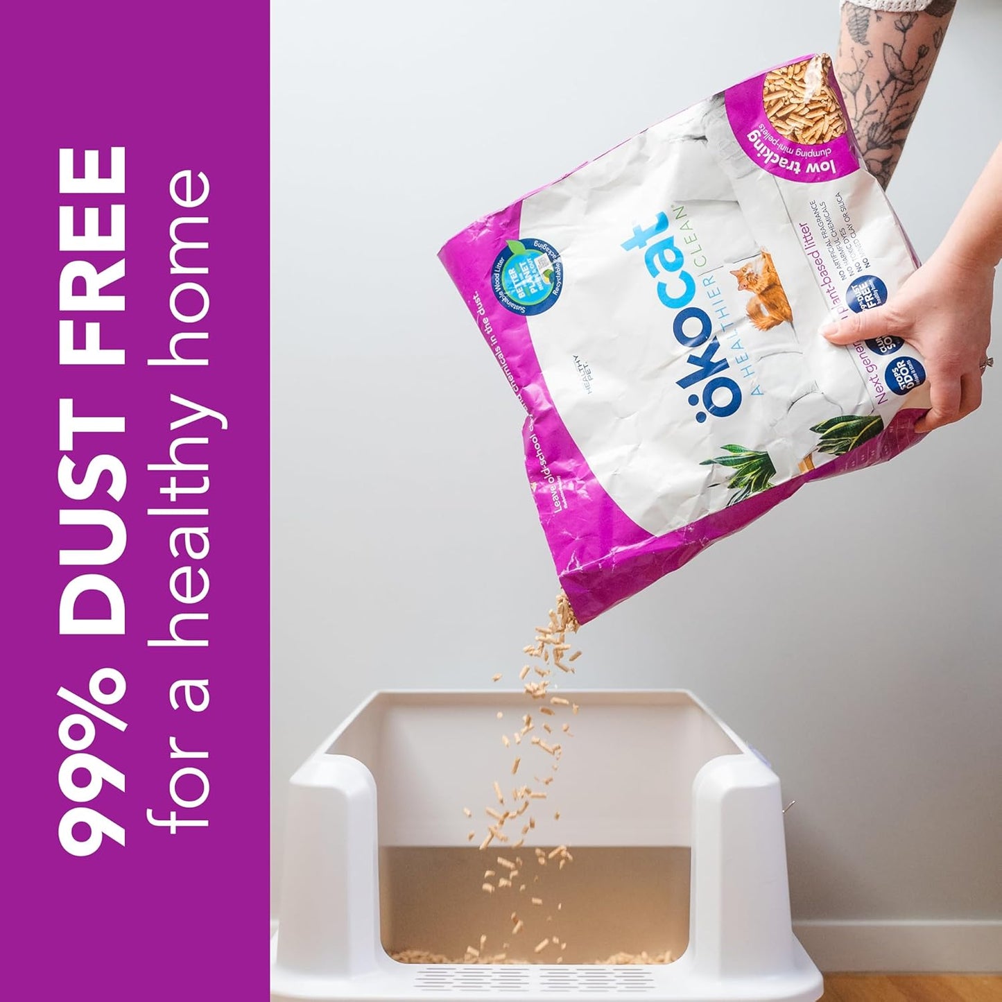 Less Mess Low Tracking Wood Clumping Cat Litter Mini- Pellets, Unscented, 21.5 Pounds - Natural Ingredients, Stops Odor, Clumps Solid, 99% Dust Free, Great for Long-Hair Breeds