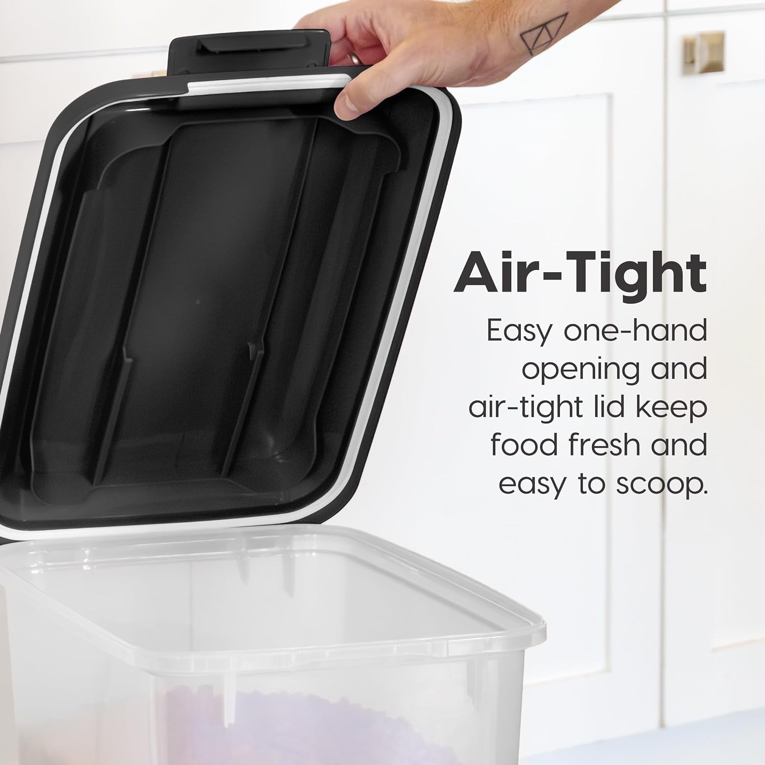 IRIS USA Dog Food Storage Container, 2 Pack, up to 30 Lbs Each, Airtight Seal for Freshness, Wheels for Rolling, Easy One Hand Opening, Made in USA, BPA Free, Clear/Black