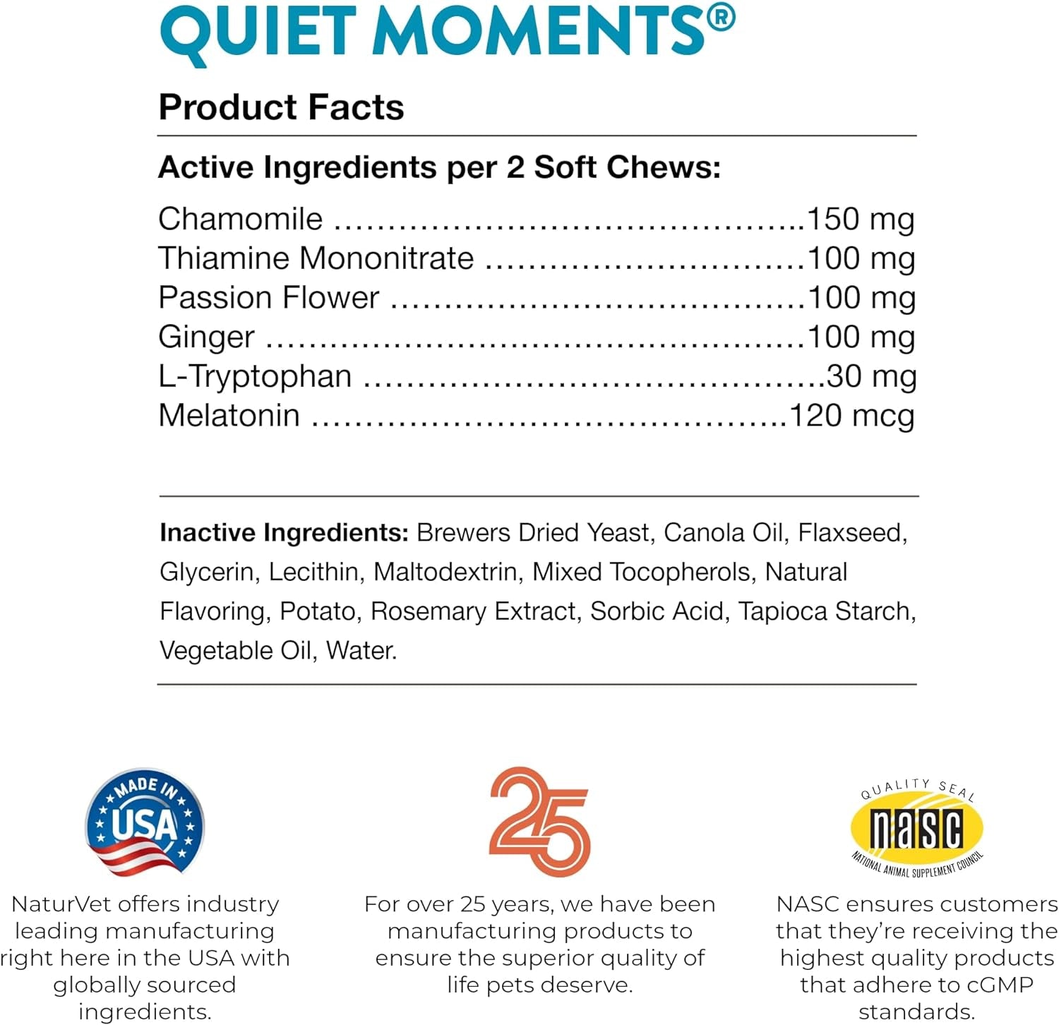 Quiet Moments Calming Dog Supplement, Dog Soft Chews with Melatonin to Help Reduce Stress from Storms, the Vet, Fireworks, and Travel, Bacon and Chicken Flavored Pet Supplement, 65 Count