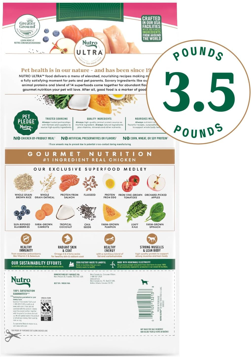 Ultra Adult Small Breed Dry Dog Food, Chicken, Lamb and Salmon Protein Trio, 3.5 Lb Bag