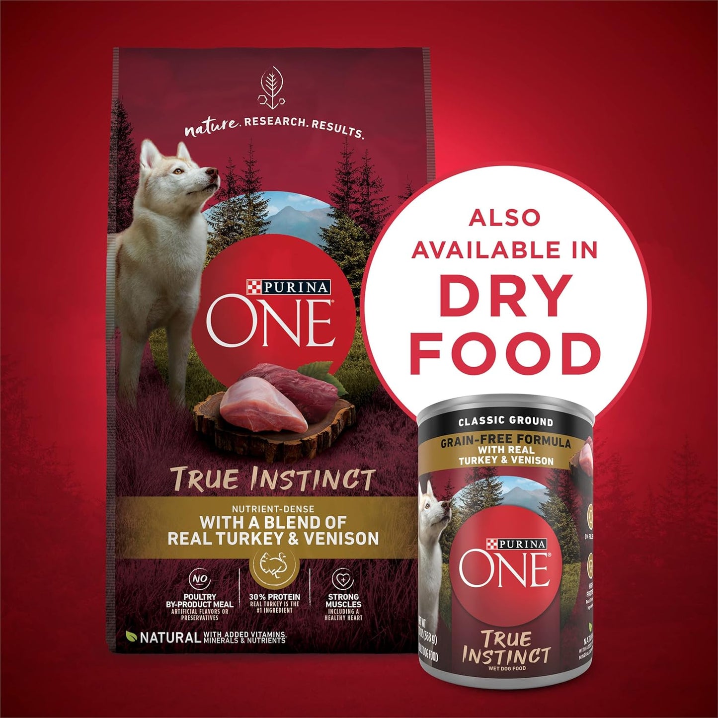 Wet Dog Food True Instinct Classic Ground Grain-Free Formula with Real Turkey and Venison High Protein Wet Dog Food - (Pack of 12) 13 Oz. Cans