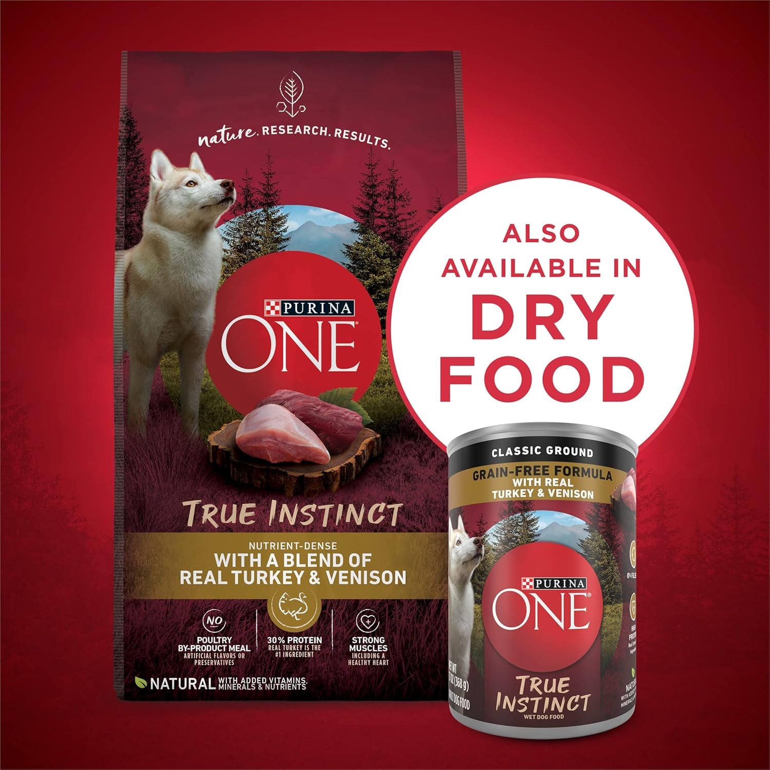 Wet Dog Food True Instinct Classic Ground Grain-Free Formula with Real Turkey and Venison High Protein Wet Dog Food - (Pack of 12) 13 Oz. Cans