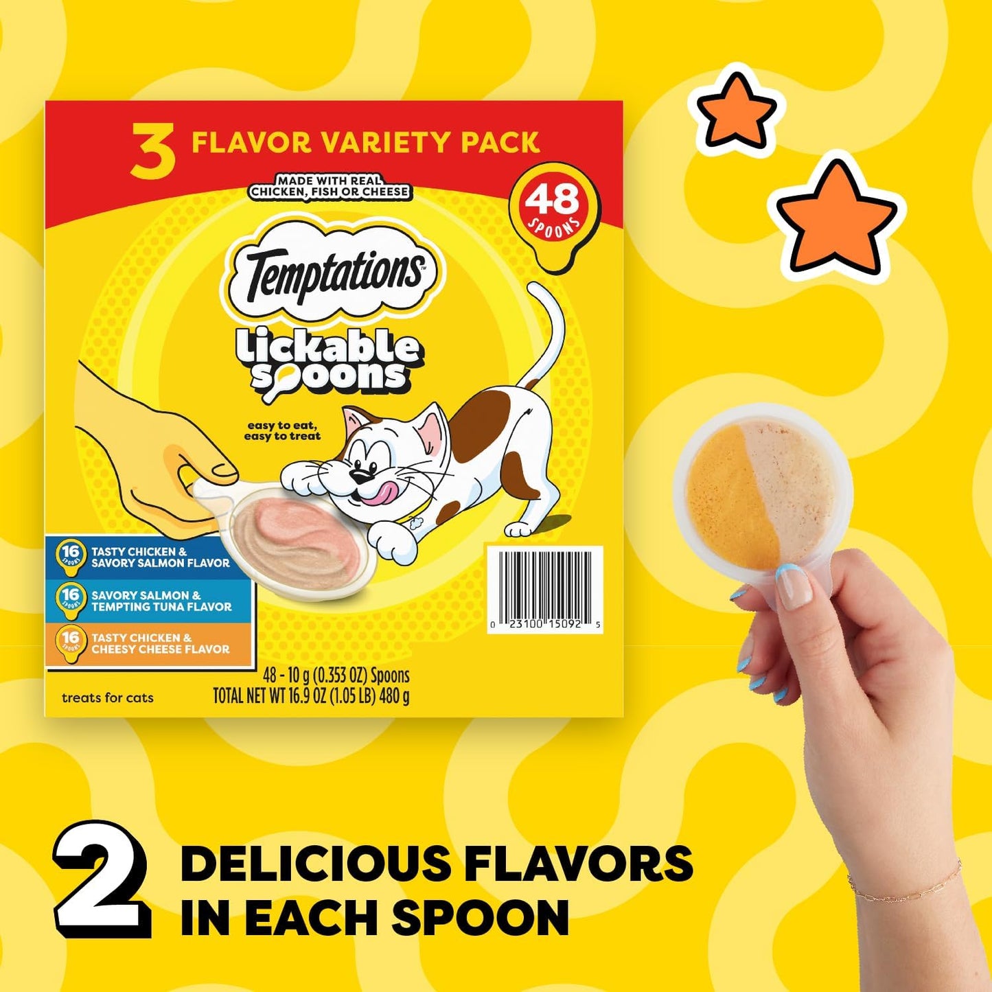 Lickable Spoons Adult Wet Cat Treats, 48 Spoons, Variety Pack