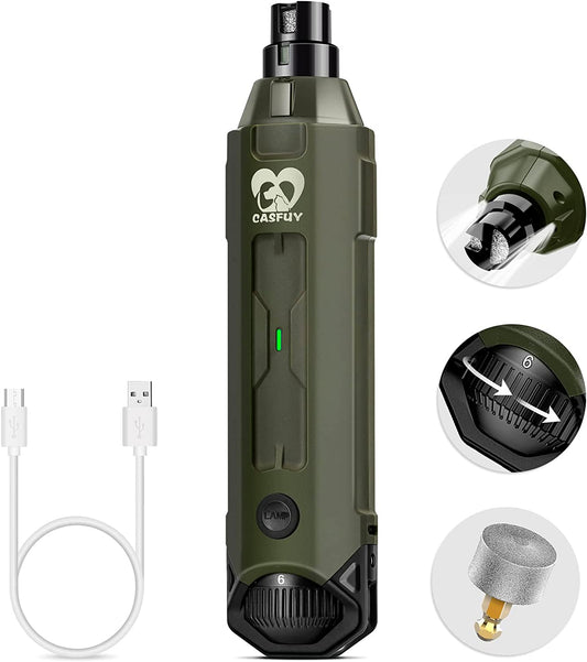 6-Speed Dog Nail Grinder - Newest Enhanced Pet Nail Grinder Super Quiet Rechargeable Electric Dog Nail Trimmer Painless Paws Grooming & Smoothing Tool for Large Medium Small Dogs (Army Green)