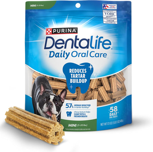 Daily Oral Care Dog Treats for Small Dogs 5-20 Lbs., Chewy Dental Treat to Freshen Breath and Fight Tartar, Chicken Flavor, 17.1 Oz., 58 Chews - 58 Ct. Pouch