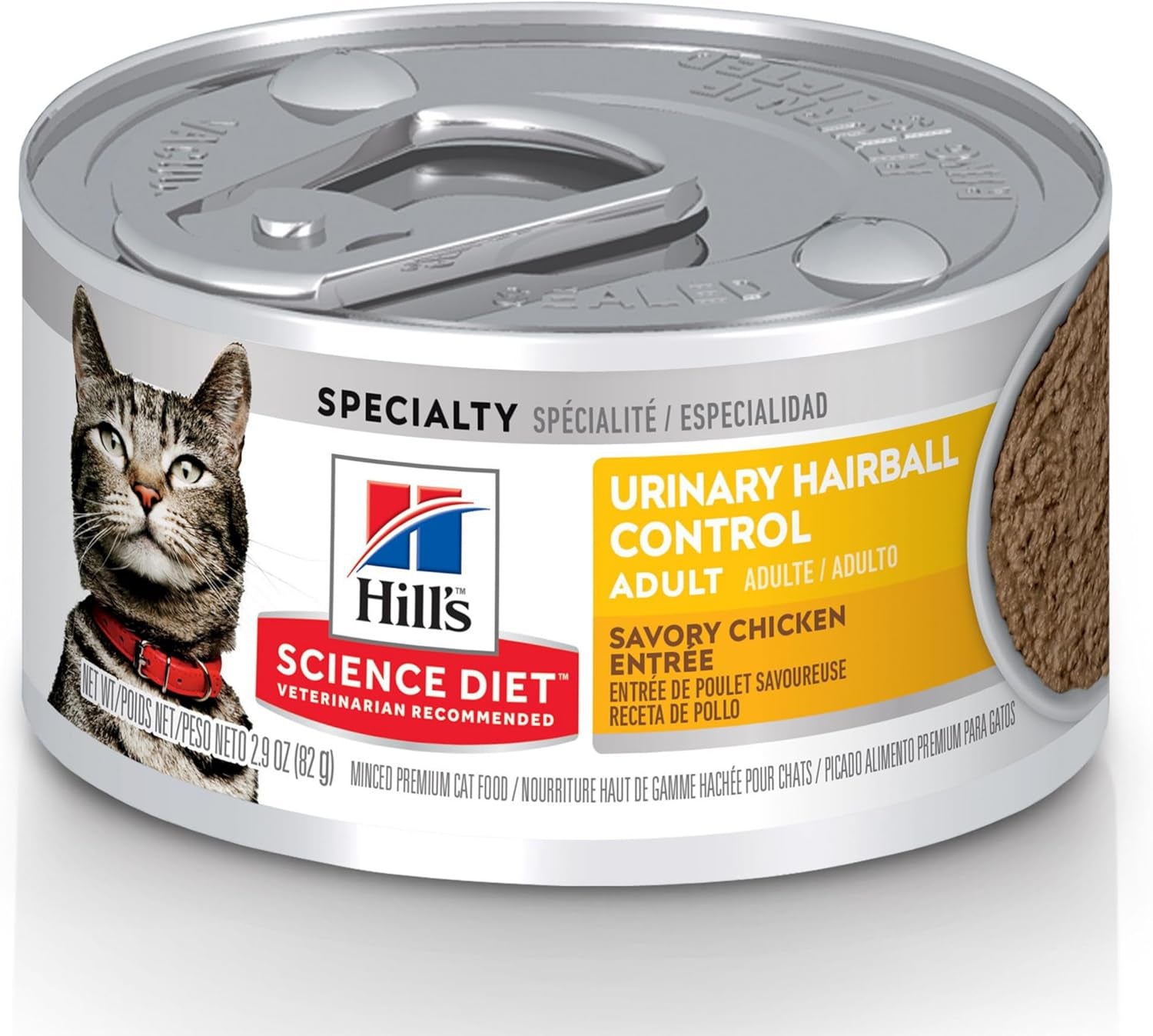 Urinary Hairball Control, Adult 1-6, Urinary Track Health & Hairball Control Support, Wet Cat Food, Chicken Minced, 2.9 Oz Can, Case of 24