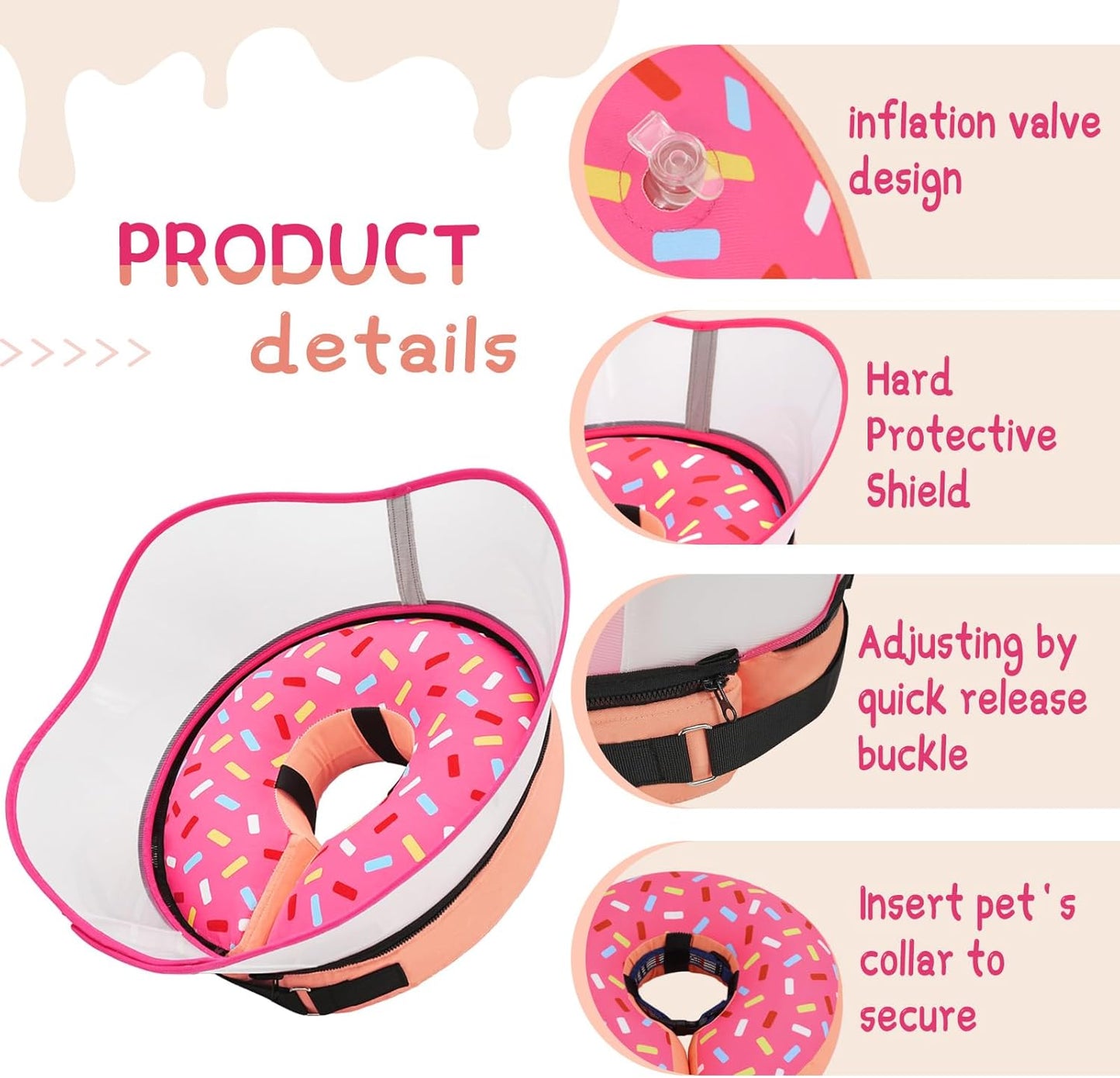 Raised Inflatable Dog Cone Collar to Stop Licking, Soft Dog Cone Alternative after Surgery, Doggie Neck Donut Collar for Small Medium Large Dogs