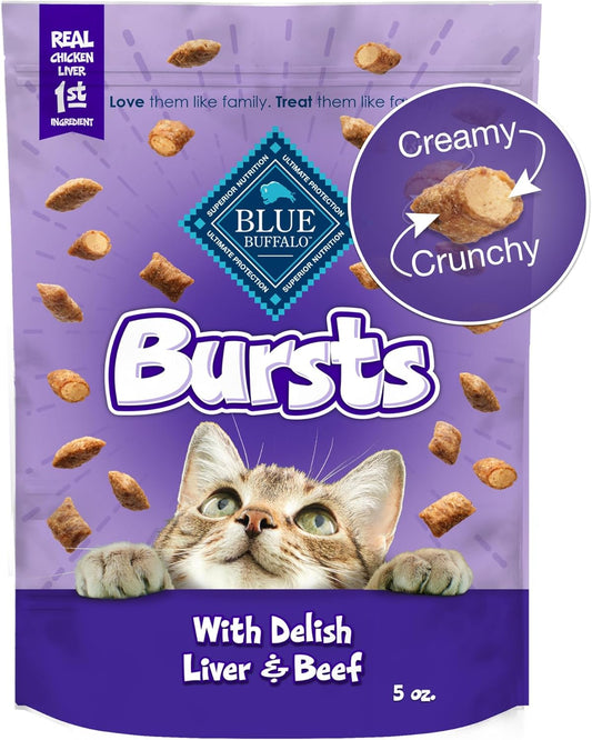 Bursts Crunchy & Creamy Cat Treats, Great for Training, Delish Liver & Beef, 5-Oz Bag