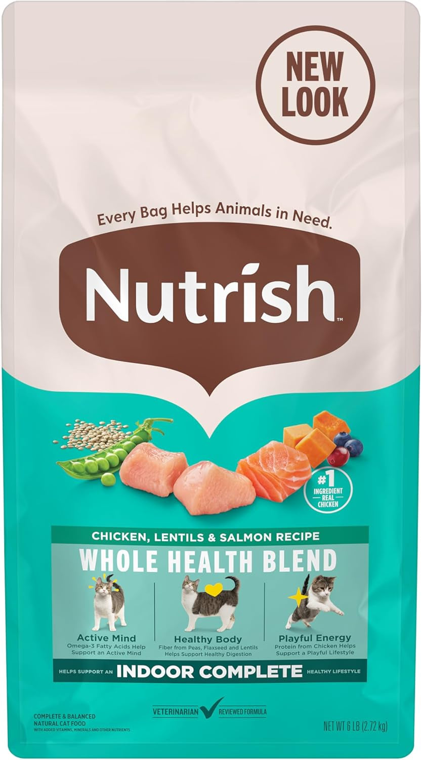 Rachael Ray  Indoor Complete Premium Natural Dry Cat Food, Chicken with Lentils & Salmon Recipe, 6 Pounds (Packaging May Vary)