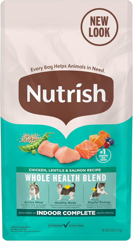 Rachael Ray  Indoor Complete Premium Natural Dry Cat Food, Chicken with Lentils & Salmon Recipe, 6 Pounds (Packaging May Vary)