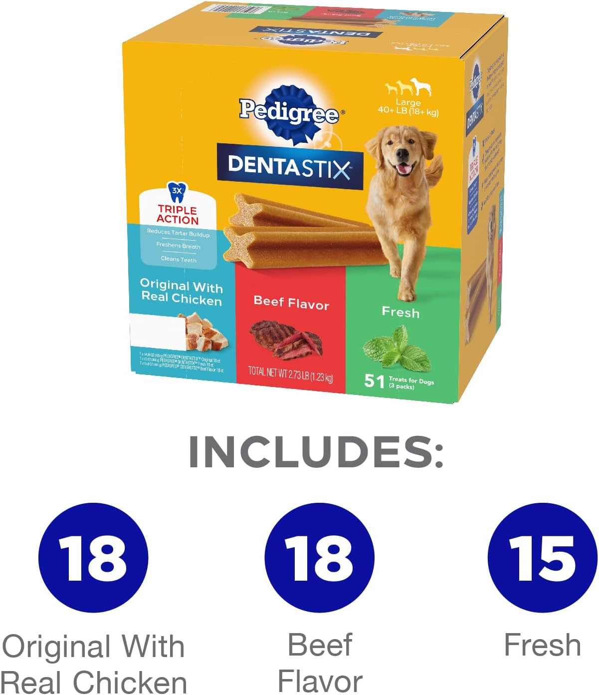 Dentastix Toy & Small Breed, Original, Beef Flavor & Fresh, 2.73 Lb. Variety Pack (51 Treats)