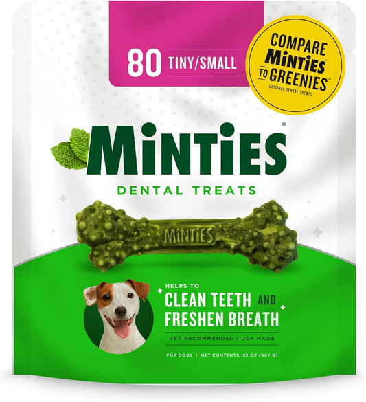 Dental Chews for Dogs, 80 Count, Vet-Recommended Mint-Flavored Treats for Tiny/Small Dogs 5-24 Lbs, Dental Bones Clean Teeth, Fight Bad Breath, and Removes Plaque and Tartar