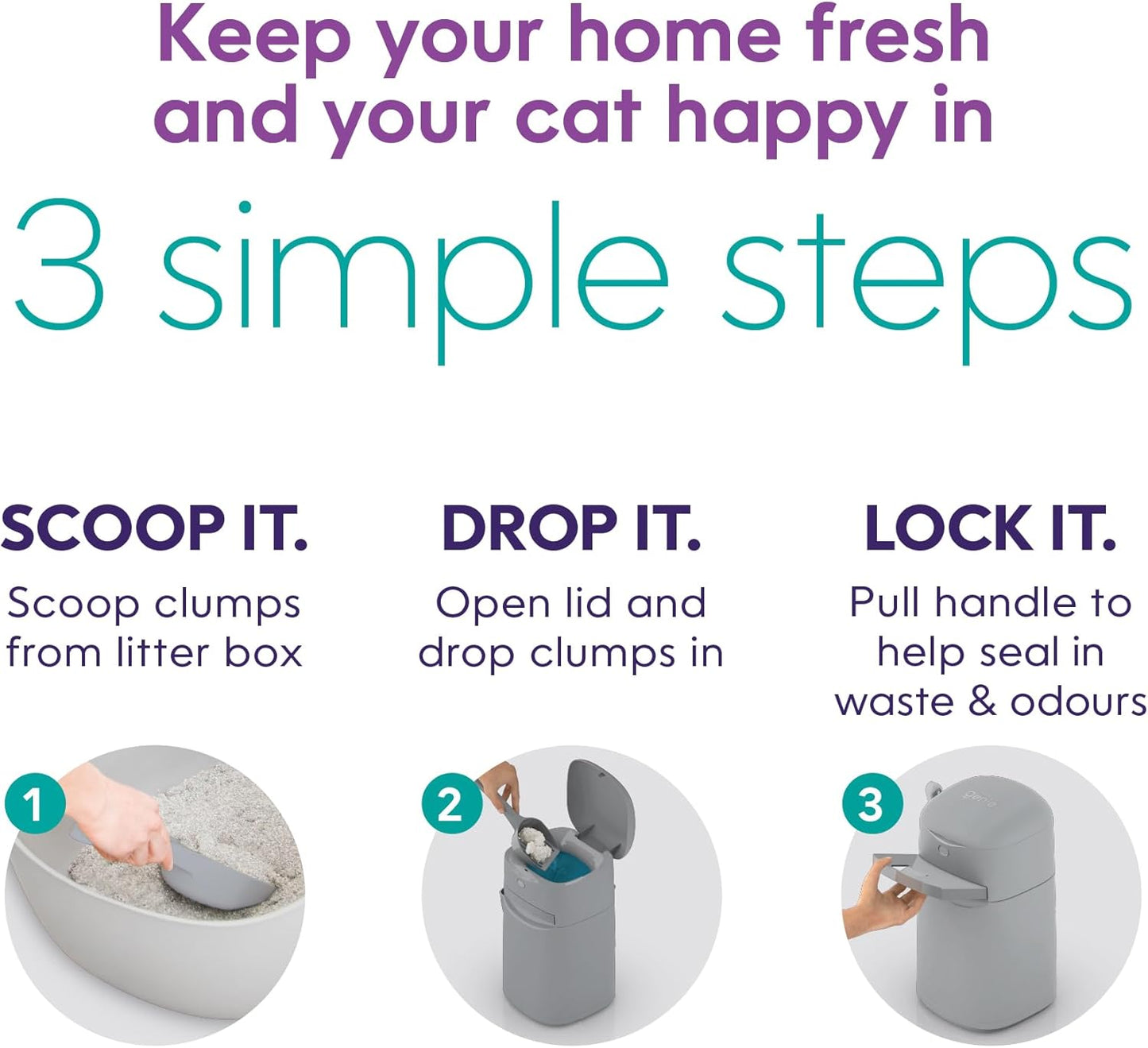 Easy Roll Pail | Cat Litter Box Waste Disposal System for Odor Control | Includes 1 Continuous Refill Bag