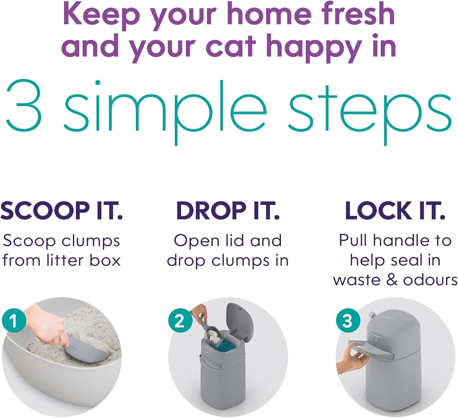 Easy Roll Pail | Cat Litter Box Waste Disposal System for Odor Control | Includes 1 Continuous Refill Bag