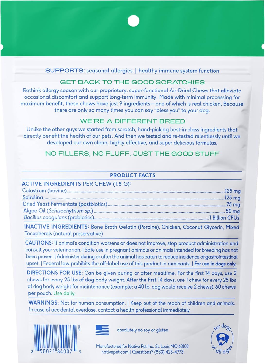 Dog Allergy Chews - Dog Allergy Relief with Probiotics and Colostrum for Itchy Skin Relief to Support Seasonal Allergy and Healthy Immune System - All Natural Anti-Histamine - 60 Chews