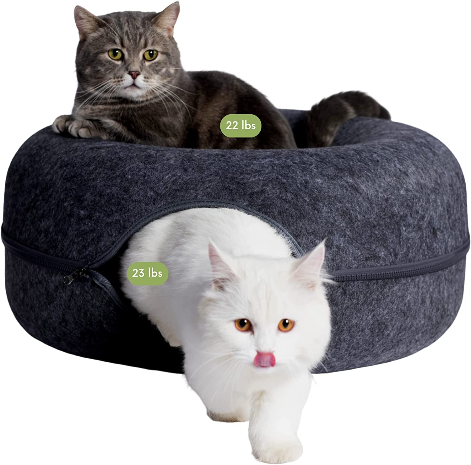 Peekaboo Cat Cave for Multiple & Large Cats up to 30-45 Lbs, Scratch Detachable & Washable Tunnel Bed, Comfy Donut Cat Cave (Dark Gray, Large)