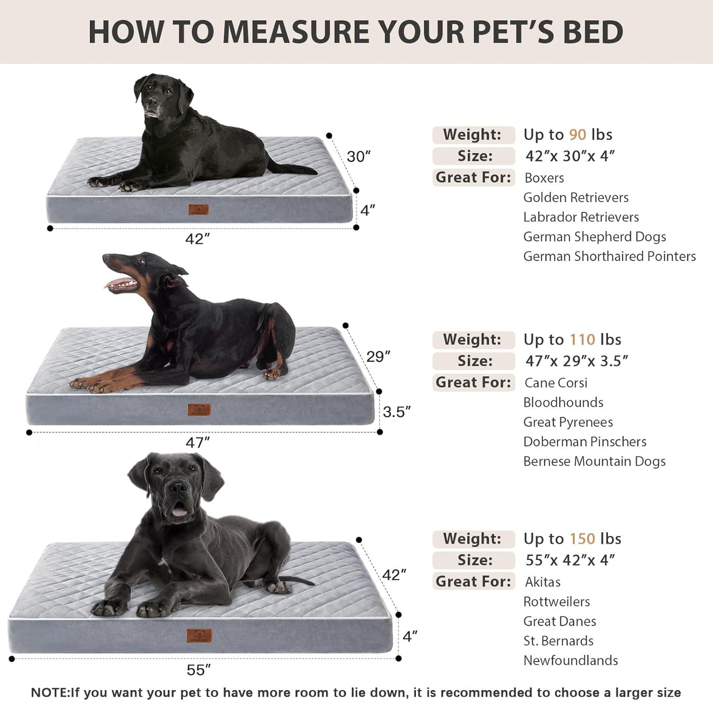 Orthopedic Waterproof Extra Large Dogs Bed with Removable Washable Cover, Multi-Needle Quilting XL Crate Bed for Large Sized Dog, Light Grey