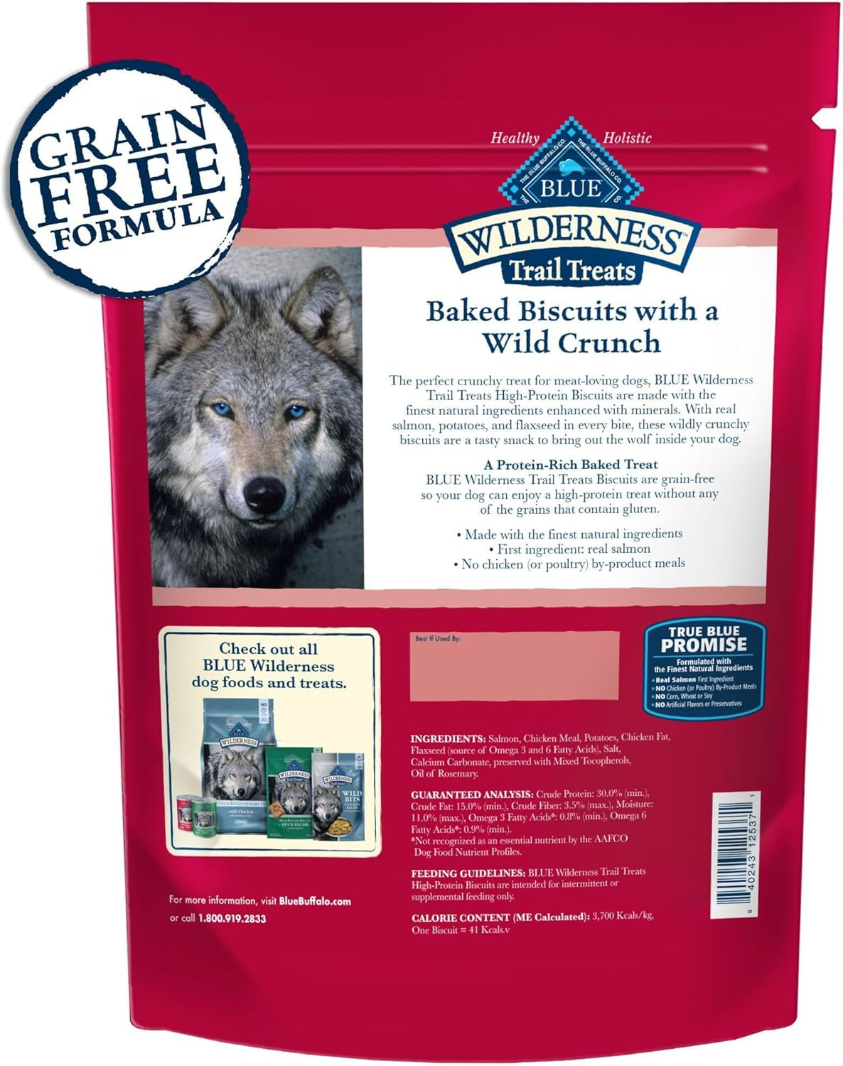 Wilderness Trail Treats Crunchy Dog Biscuits, Grain-Free and High-Protein Dog Treats Made with Natural Ingredients, Salmon Recipe 24-Oz Bag