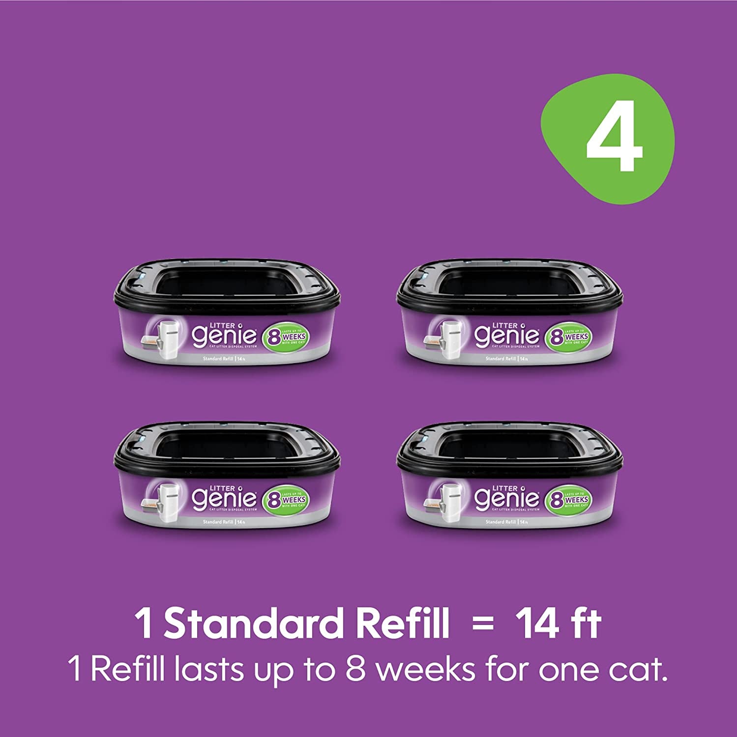 Refill Bags (4-Pack) | Multi-Layers of Odor-Barrier Technology | 1 Square Refill Cartridge Lasts up to 2 Months per Cat