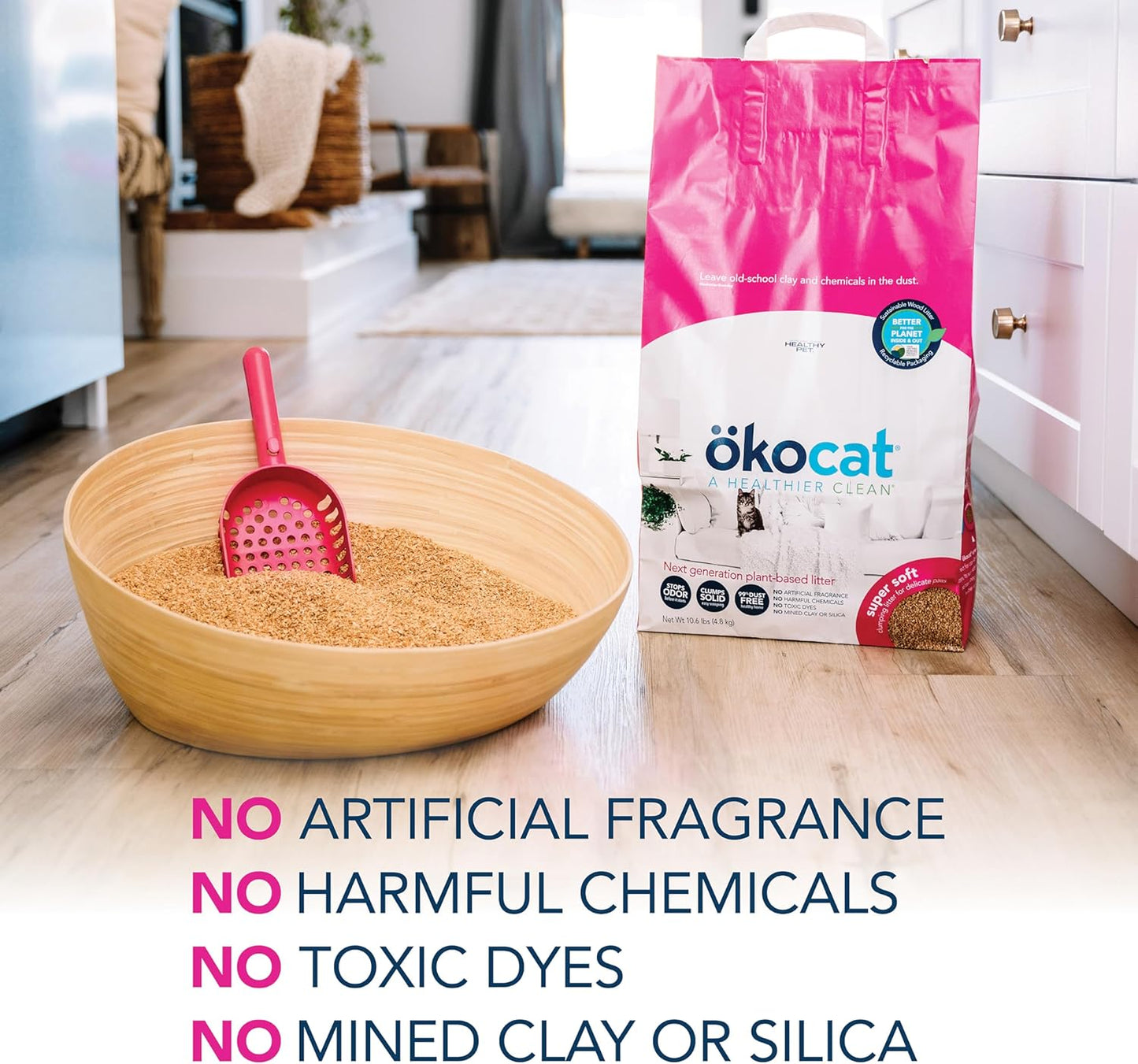 Super Soft Wood Clumping Cat Litter, Unscented,14 Pounds - Natural Ingredients, Stops Odor, Clumps Solid, 99% Dust Free, Great for All Cats, Sensitive Paws, Kittens
