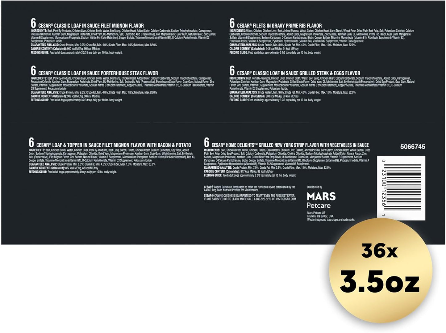 Wet Dog Food Steak Lovers Variety Pack with Real Meat, 3.5 Oz. Trays (36 Count, Pack of 1)