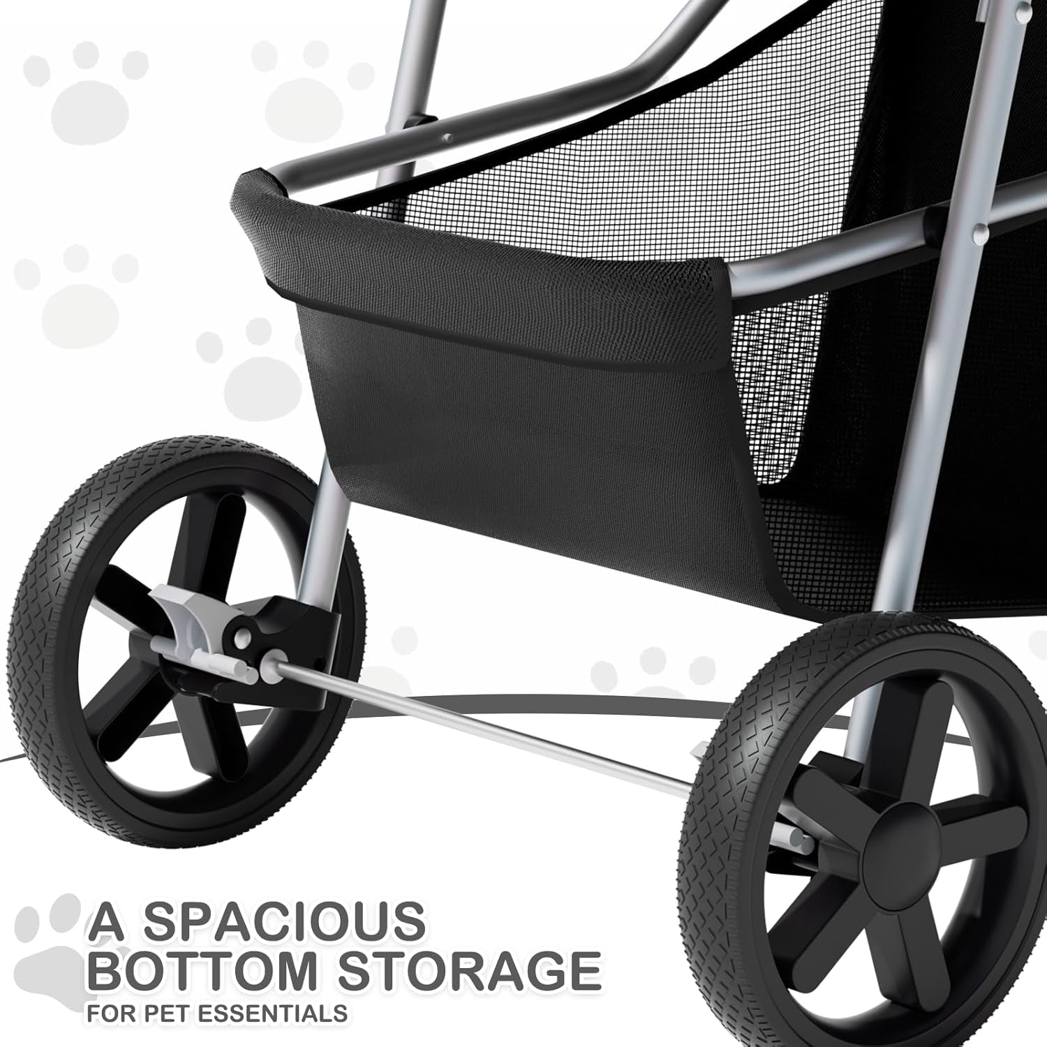 Foldable Pet Stroller with Weather Cover, 3 Wheels Pet Strolling Cart for Small/Medium Dogs and Cats with Storage Basket and Cup Holder, Breathable and Visible Mesh for All-Season, Black