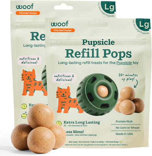 Pupsicle Refill Pops - Low-Mess Dog Snacks - with Peanut Butter and Beef - Dog Treats - Long Lasting - Large Pops - 7 Count - 2 Pack
