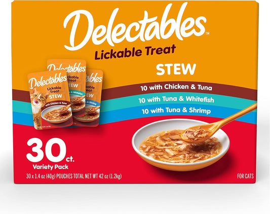 Delectables Stew Lickable Wet Cat Treats for Adult & Senior Cats, Variety Pack, 30 Count