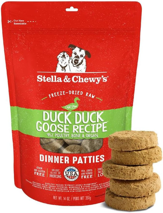 Freeze-Dried Raw Dinner Patties - Duck Duck Goose Recipe - High Protein Grain-Free Puppy & Dog Food - Perfect for Picky Eaters - 14 Oz