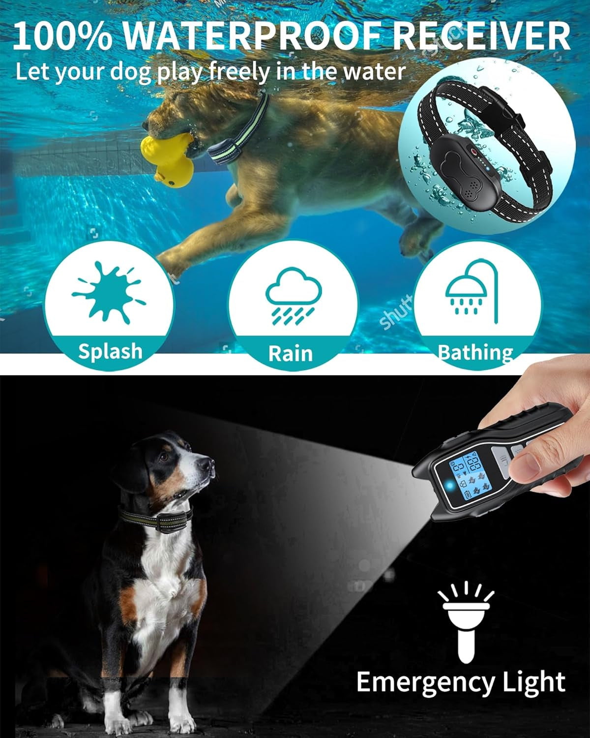 Dog Shock Collar with Remote Control - Rechargeable Dog Training Collar, IPX7 Waterproof E Collar for Dogs with 4 Safe Modes Flashlight Beep Vibration Shock Ideal for All Dog Sizes (8-150Lbs) Gry