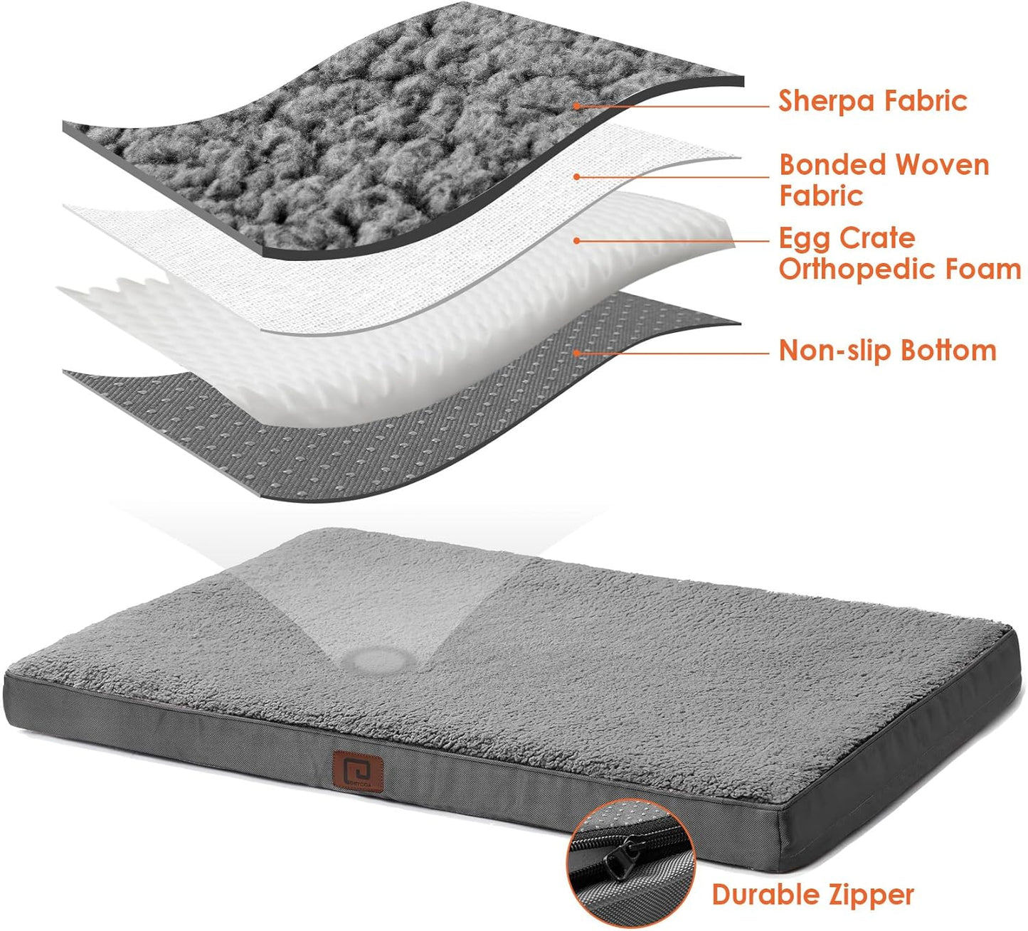 Orthopedic XL Dog Beds for Extra Large Dogs with Removable Washable Cover for Crate, Grey, 41X27
