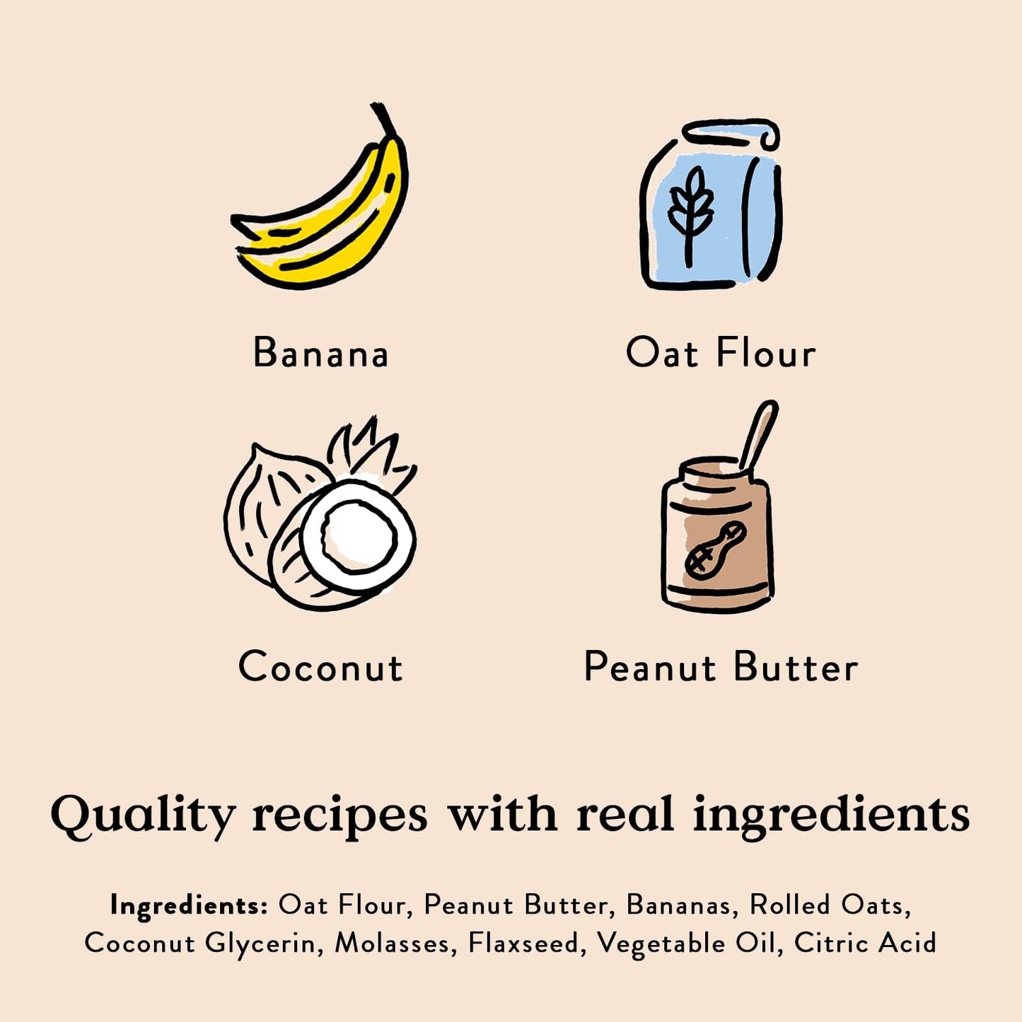 Oven Baked PB & Banana Recipe Treats for Dogs, Wheat-Free Everyday Dog Treats, Real Ingredients, Baked in the USA, All-Natural Soft & Chewy Cookies, Peanut Butter & Banana, 6 Oz