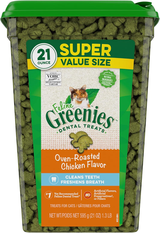 Feline Adult Dental Cat Treats, Oven Roasted Chicken Flavor, 21 Oz. Tub