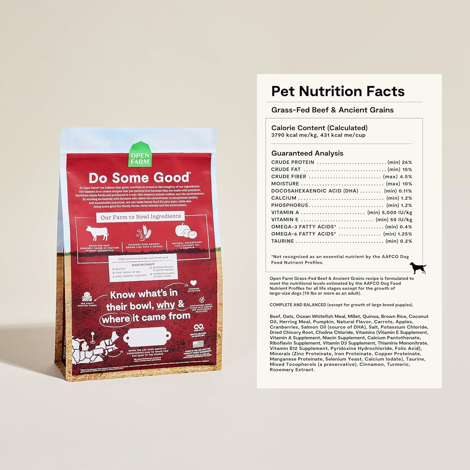 , Ancient Grains Dry Dog Food, Protein-Rich & Nutrient Dense, 90% Animal Protein Mixed with Non-Gmo Fruits, Veggies and Superfoods, Grass-Fed Beef Recipe, 22Lb Bag